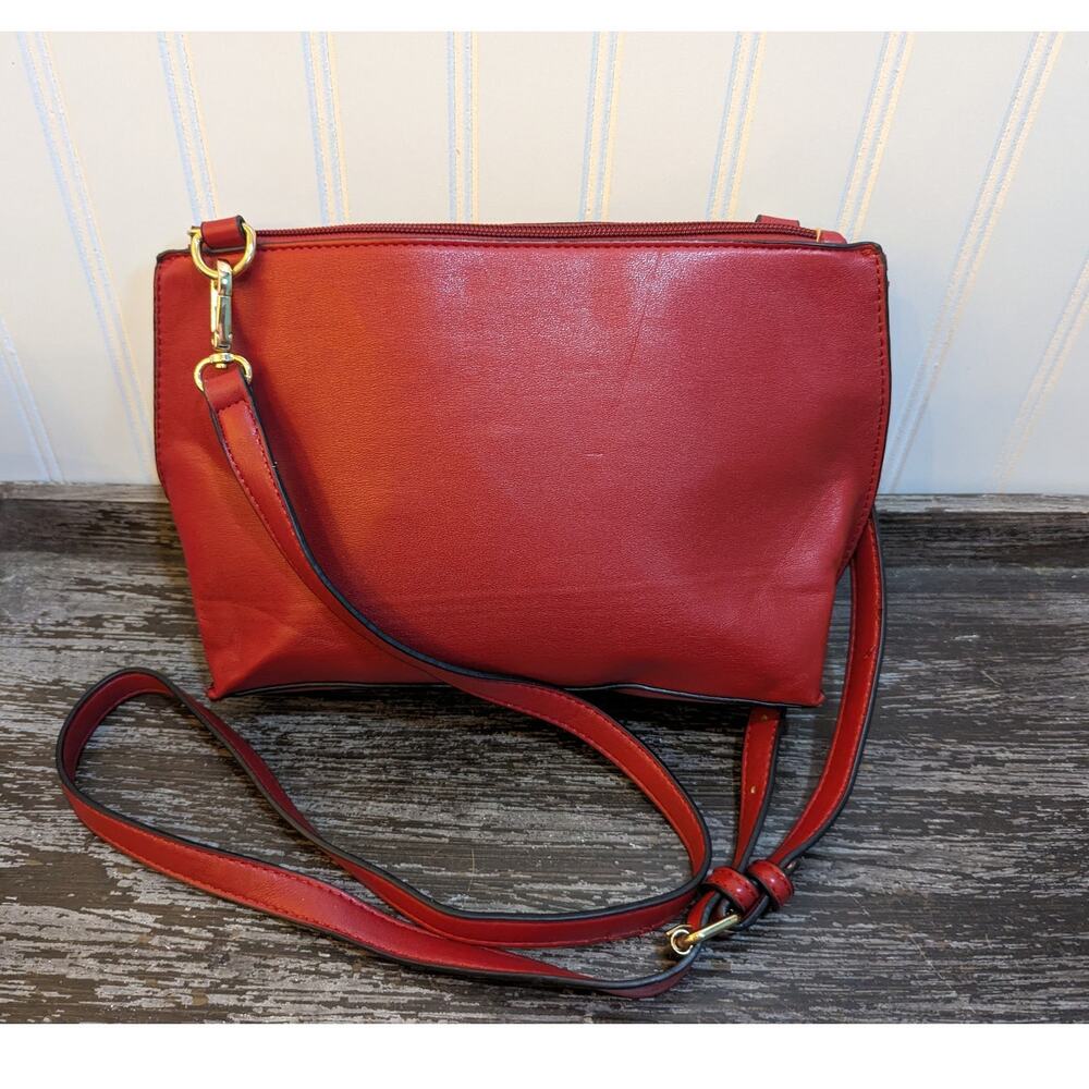Sondra Roberts Squared Red Vegan Leather Crossbody Bag With Adjustable Strap